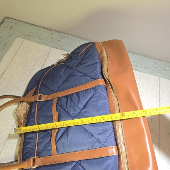 ANNE KLEIN Navy Quilted Weekender Bag Brown Faux Leather Dual Compartment 20x14 - Picture 13 of 13